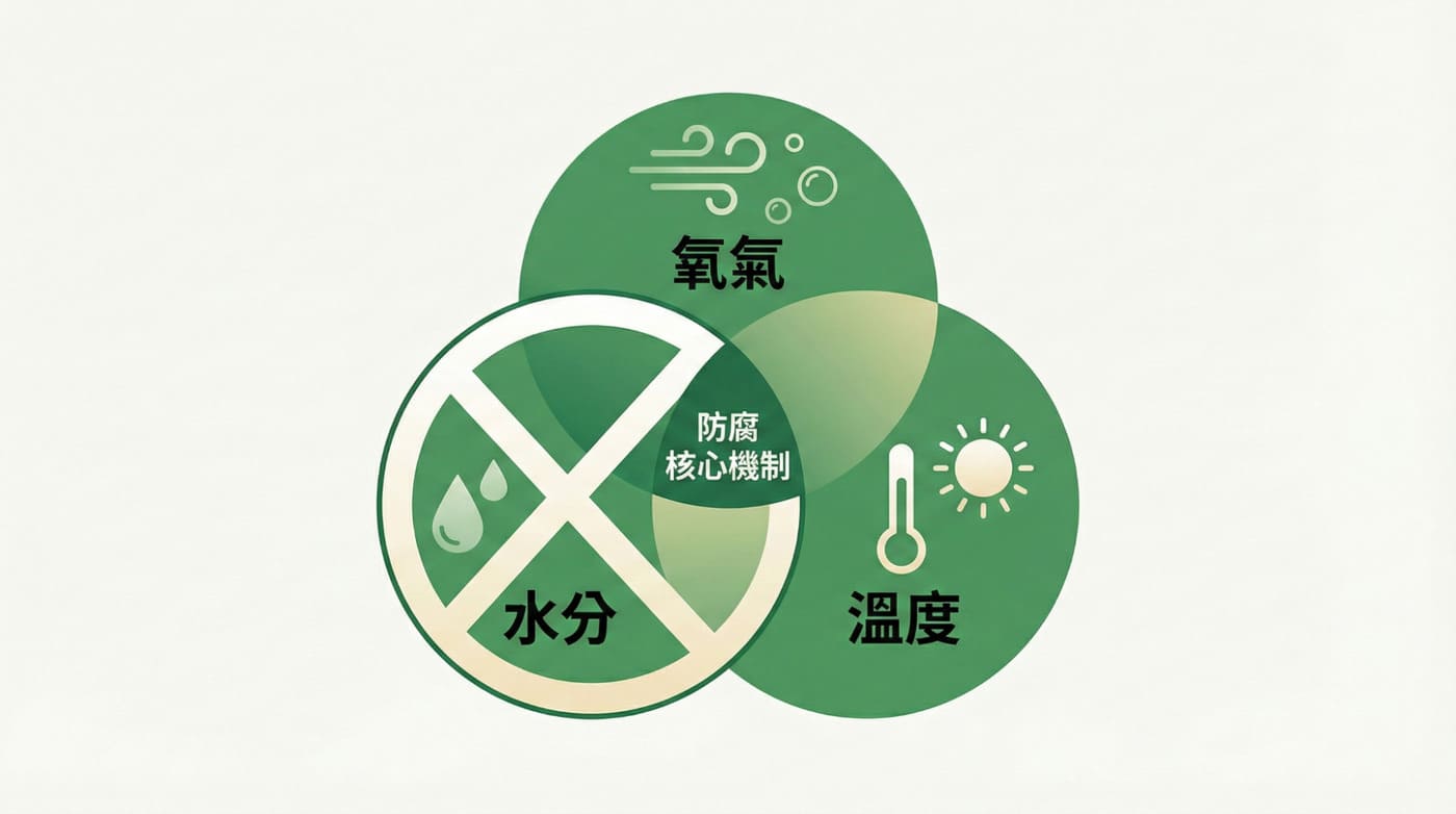木材腐爛三要素，強調阻斷水分即可防止木屋腐爛