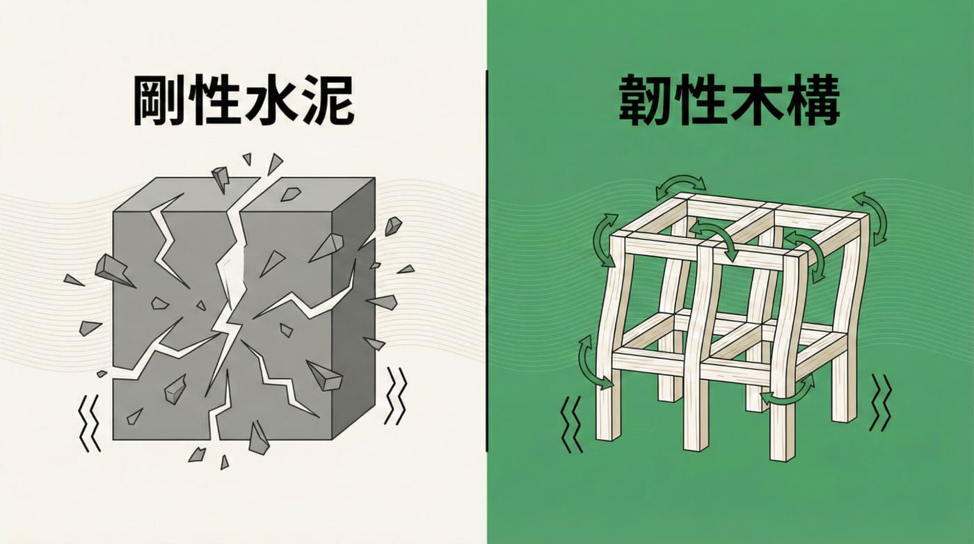 木結構抗震原理，比較鋼筋混凝土龜裂與木屋韌性吸震差異
